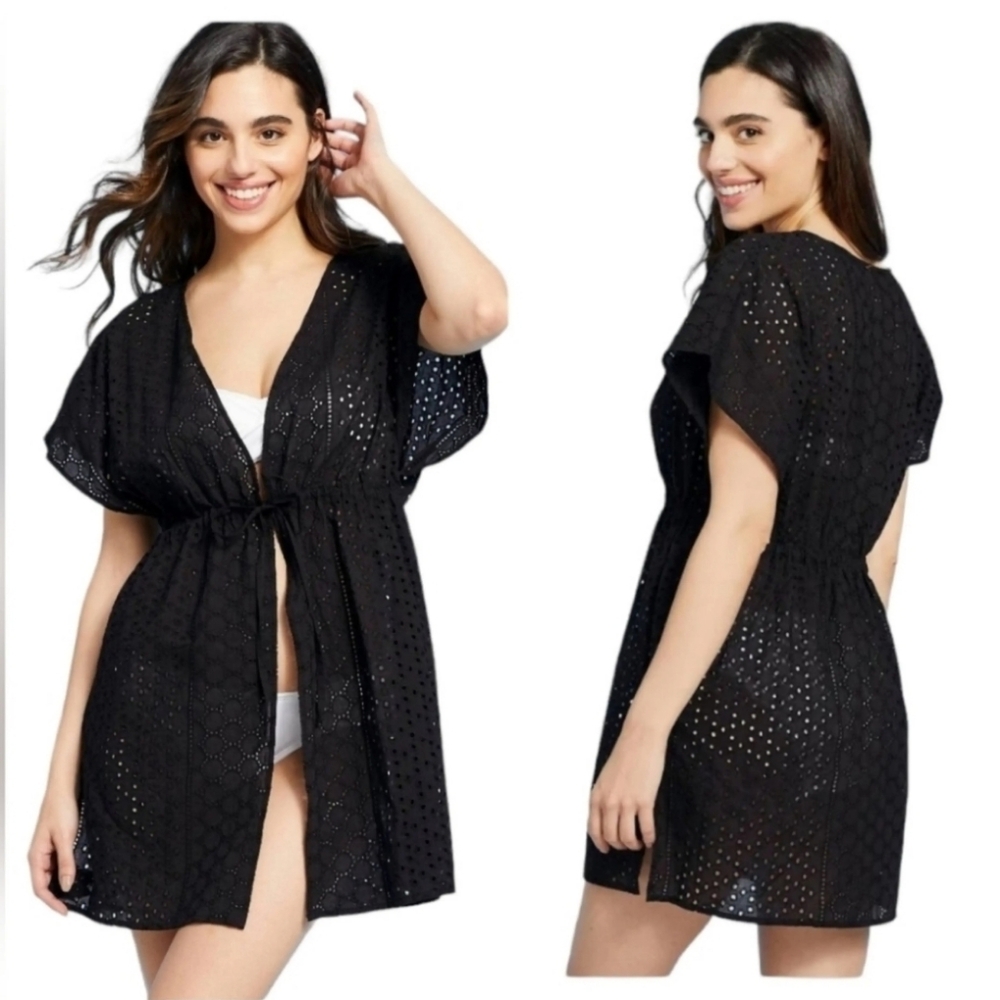 Kona Sol Black Eyelet Swim Coverup